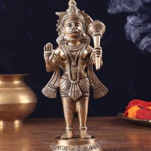 Pure Brass Standing Hanuman Ji Idol | 8.2" x 3.5" x 3" (20.8 x 8.9 x 7.6 cm) | Premium Temple Grade Art | Divine Protection Murti | Sacred Collection